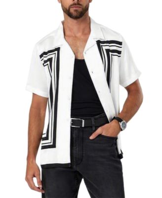 Men's Border Framed Geometric-Print Short-Sleeve Shirt
