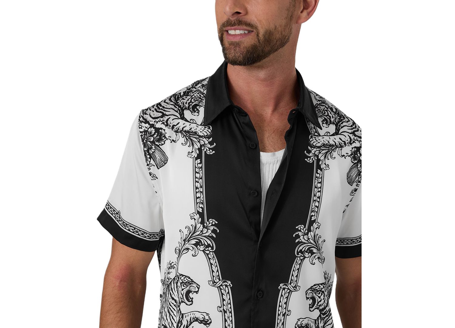 Men's Baroque Framed Tiger Short-Sleeve Button-Front Shirt