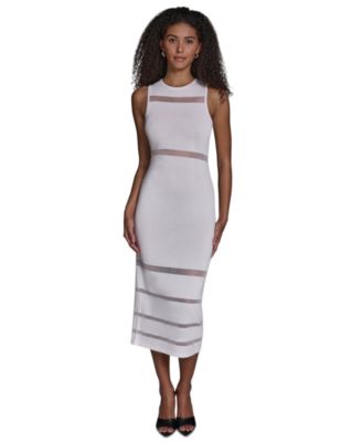 Women's Sheer Detail Crewneck Midi Dress