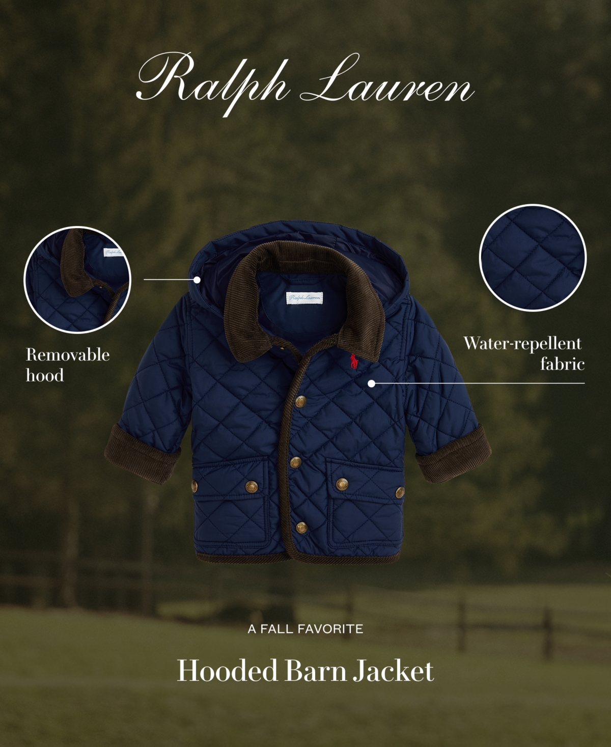 Polo Ralph Lauren Baby Boys Corduroy-Trim Barn Jacket With Removable Hood