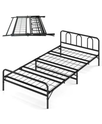 Heavy Duty Twin Foldable Metal Frame with Arched Headboard and Footboard Bed Frame