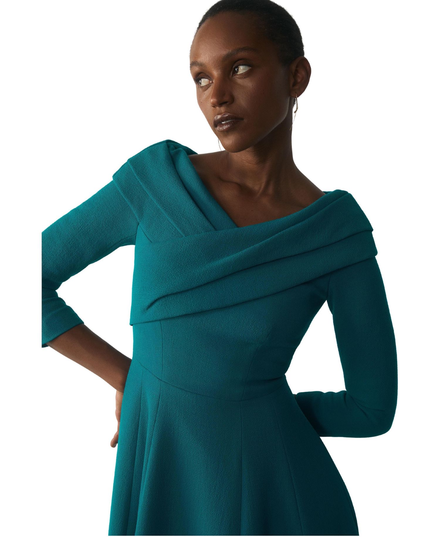 Women's Palermo Bardot Neck A-Line 3/4-Sleeve Midi Dress