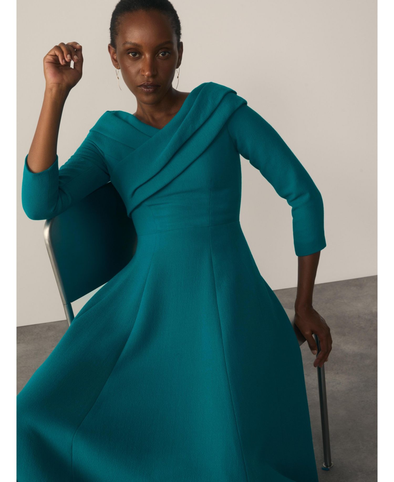 Women's Palermo Bardot Neck A-Line 3/4-Sleeve Midi Dress