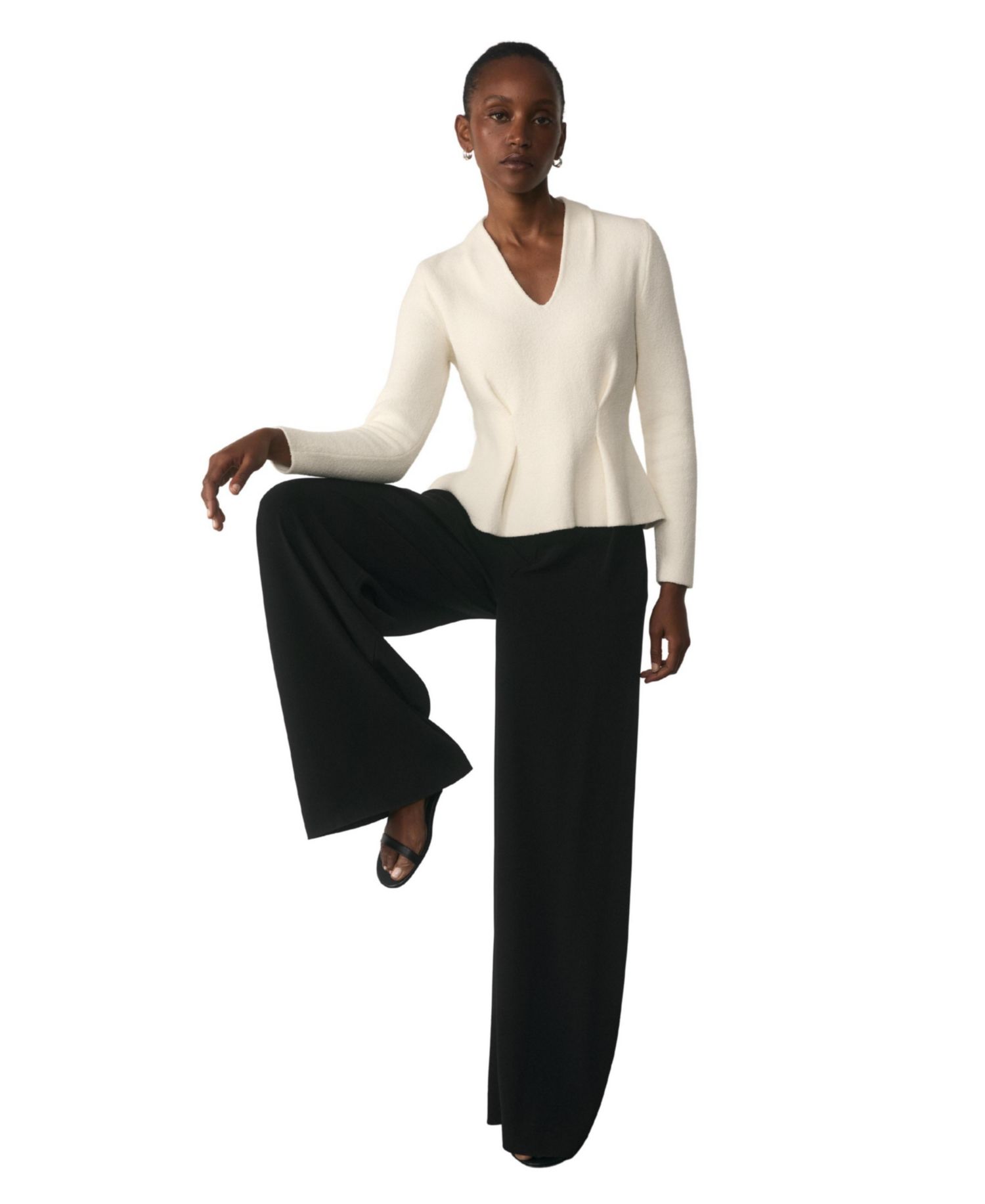 Women's Roveta Peplum V-Neck Long-Sleeve Cotton-Blend Top