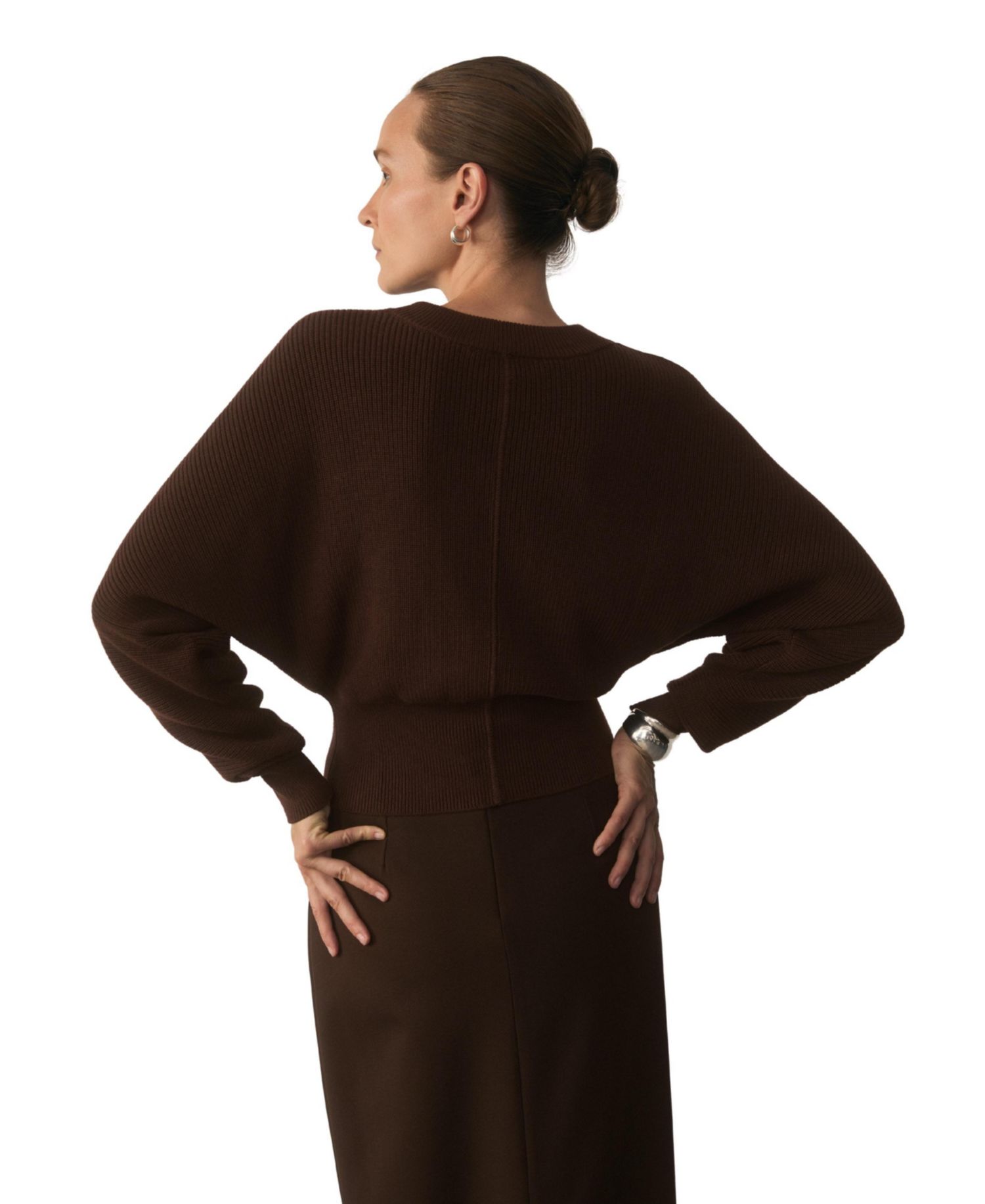 Women's Long-Sleeve Crop Cotton-Silk Blend Sweater