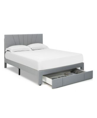 Queen Size Upholstered Platform Bed with Storage Drawer and Adjustable Headboard