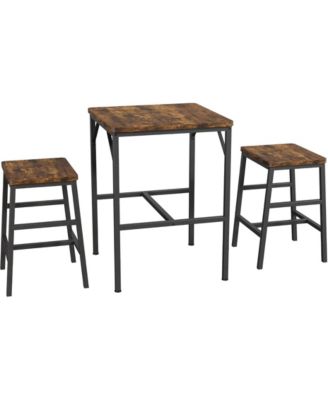 Space-Saving 3-Piece Dining Table Set for 2 - Square High Top Table with 2 Stools, Compact Bistro Set for Apartments and Small Space