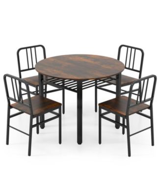 5-Piece Round Dining Table Set for 4 with Storage Shelf