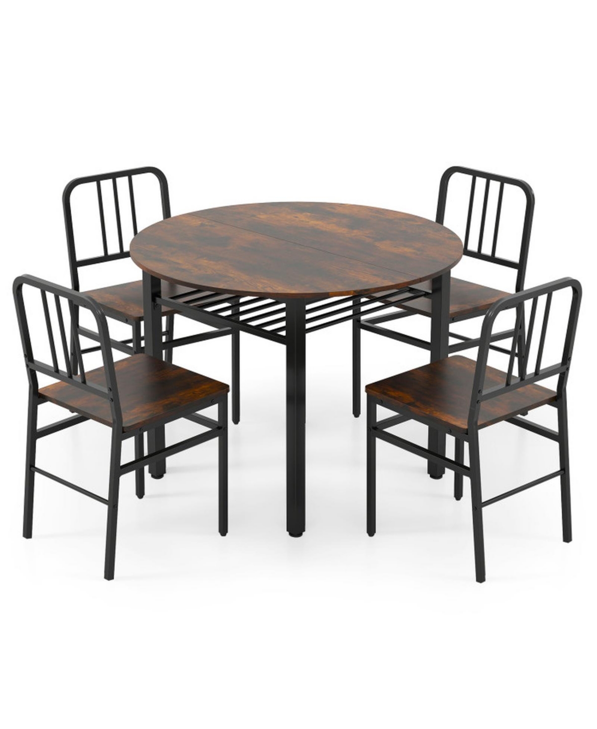 Sugift 5-Piece Round Dining Table Set for 4 with Storage Shelf