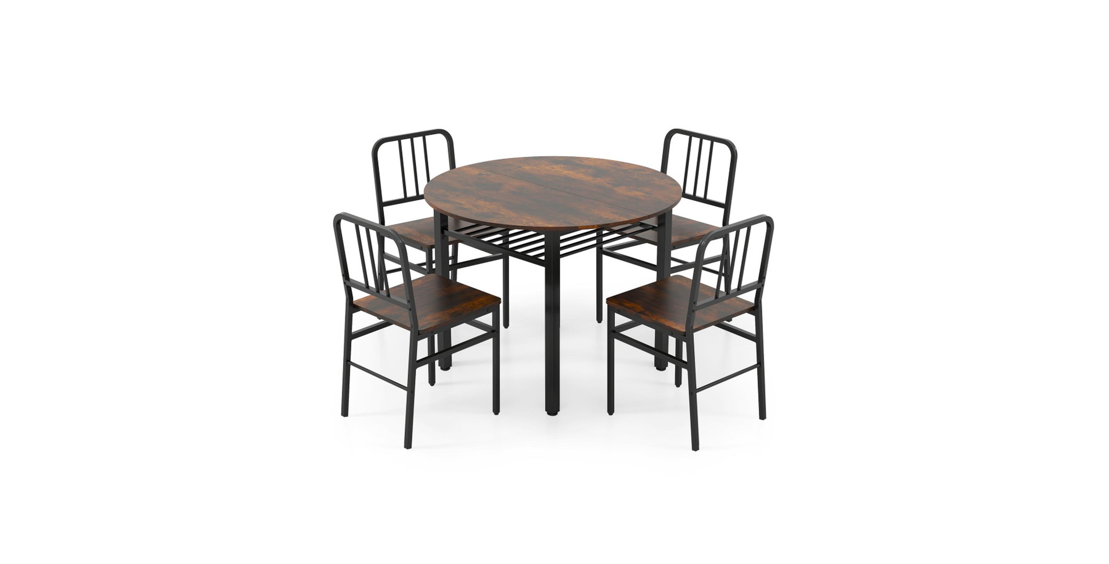 Sugift 5-Piece Round Dining Table Set for 4 with Storage Shelf