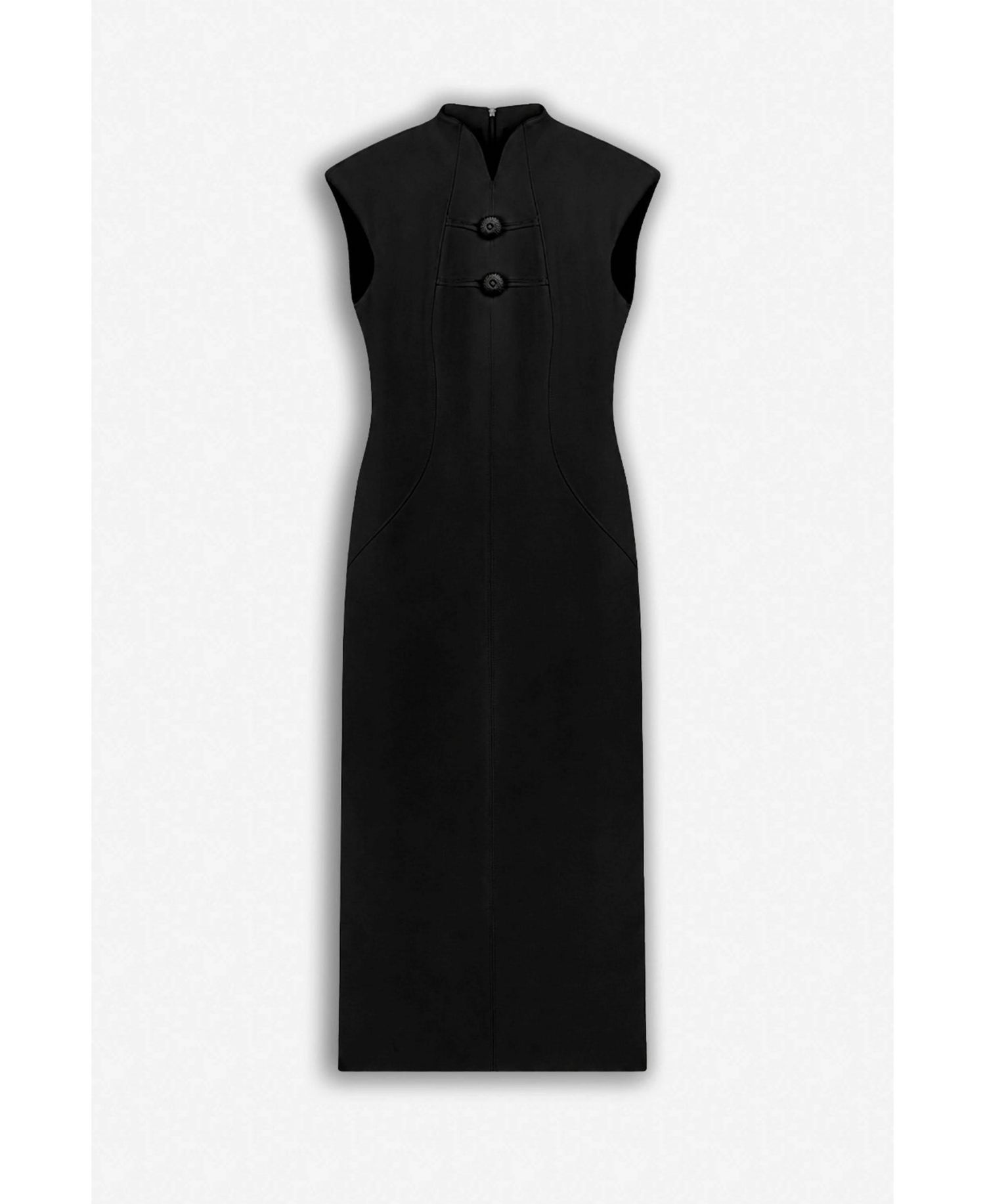 Women's Padded Shoulder Button Detail Maxi Dress