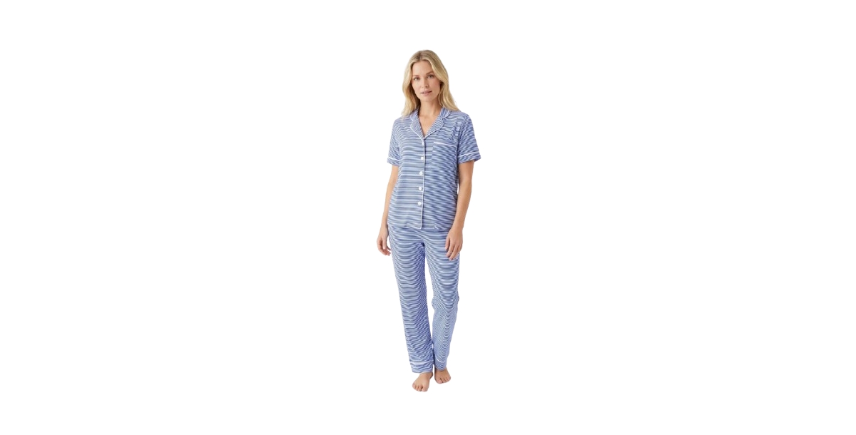Motette Women's Cobalt Stripe Matching Family Short-Sleeve Pajama Set - Blue and white stripes