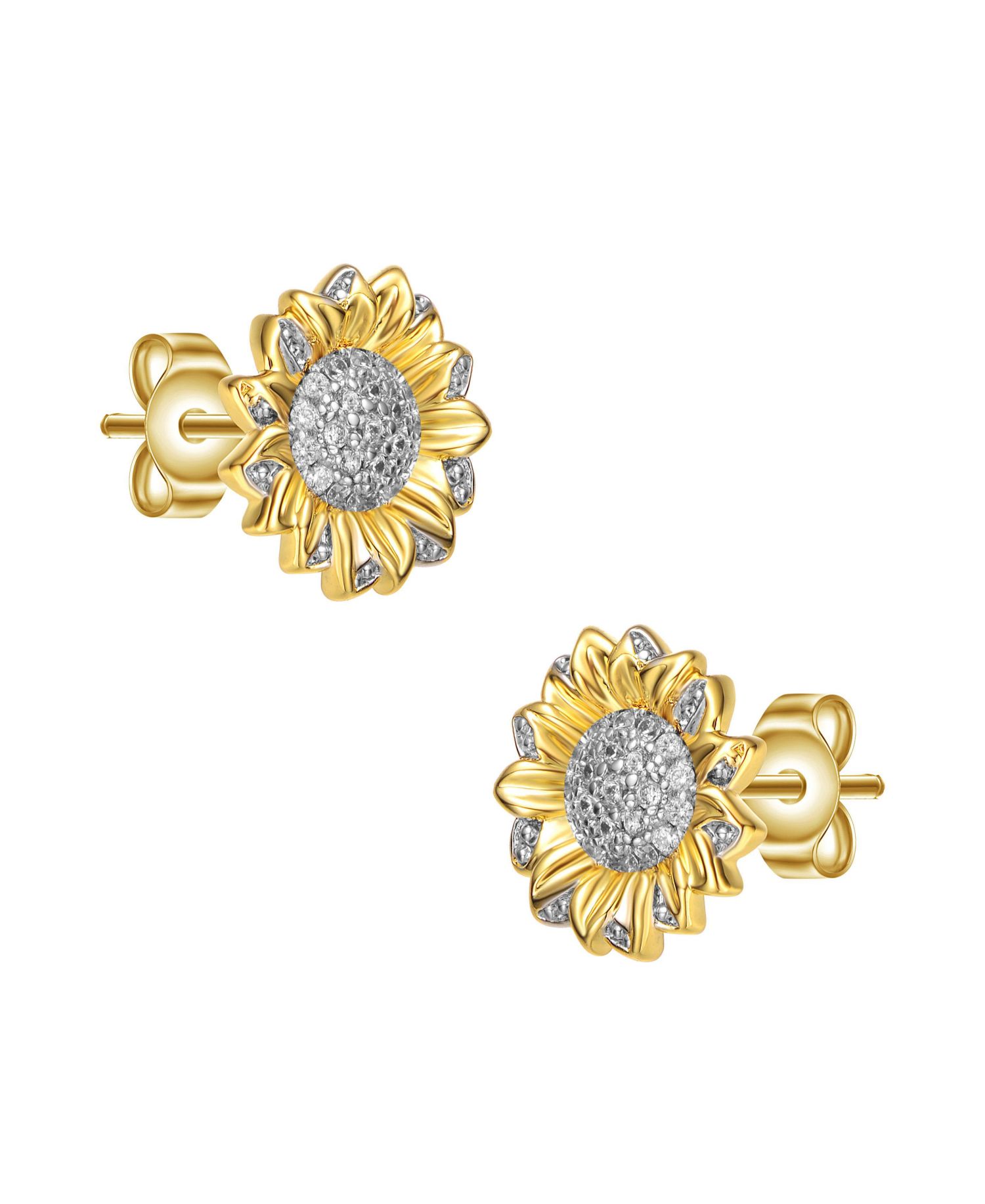 Stylish Two-Tone Cubic Zirconia Sunflower Stud Earrings