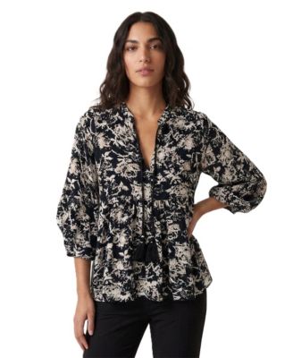 Women's Tie Neck Printed Woven Blouse