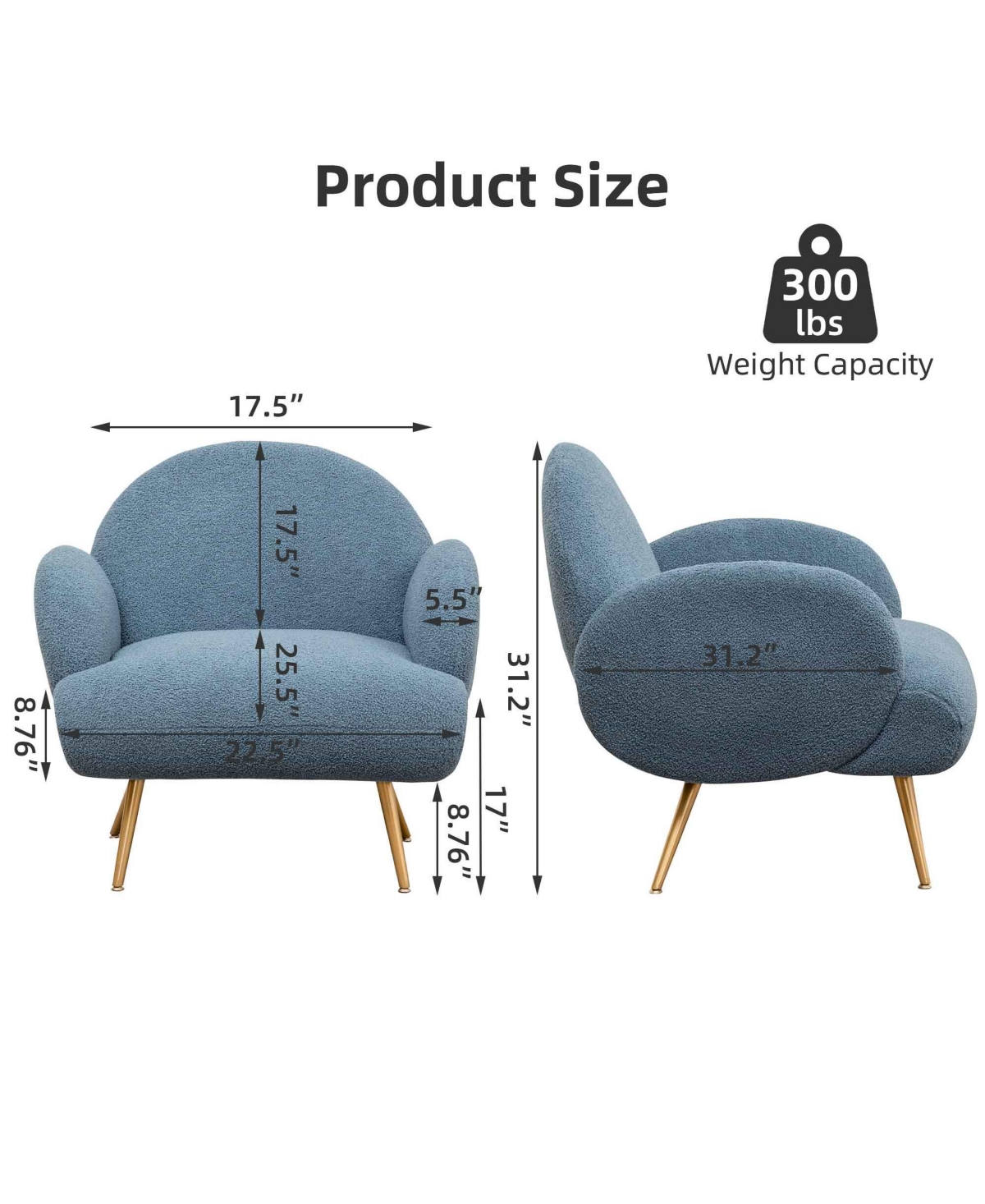 Dyhome Teddy Upholstered Armchair, Modern Accent Chair with Metal Legs