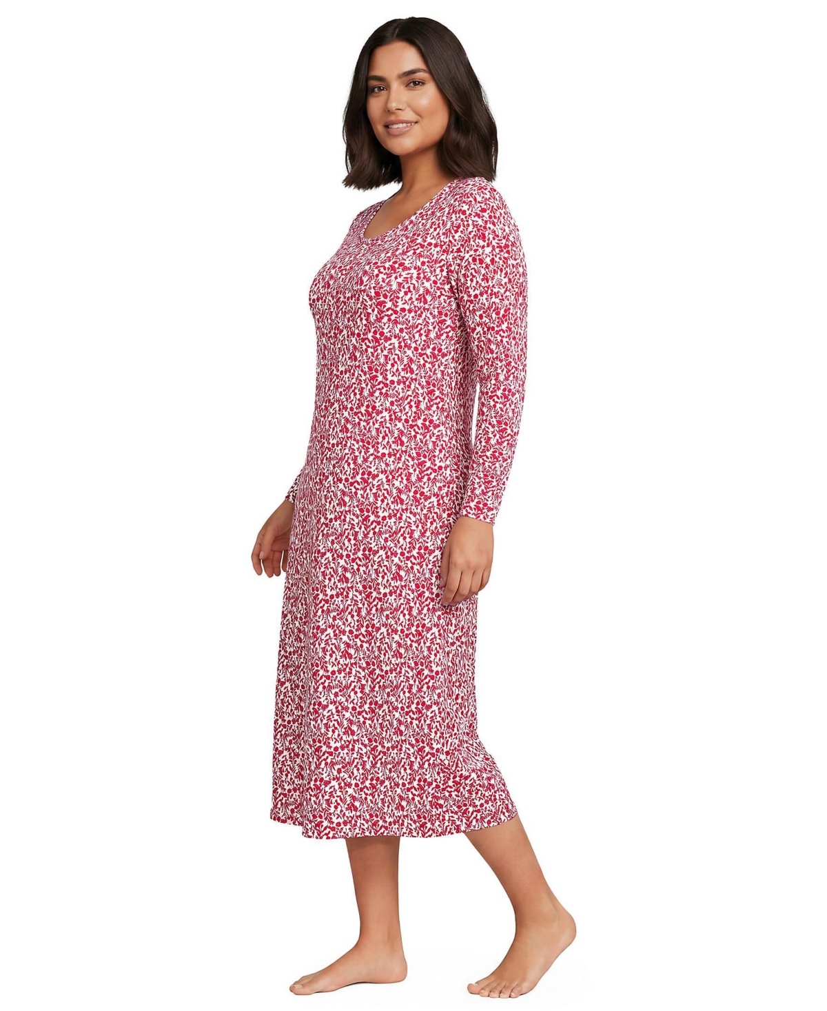 Lands' End Plus Cotton Long Sleeve Midcalf Nightgown