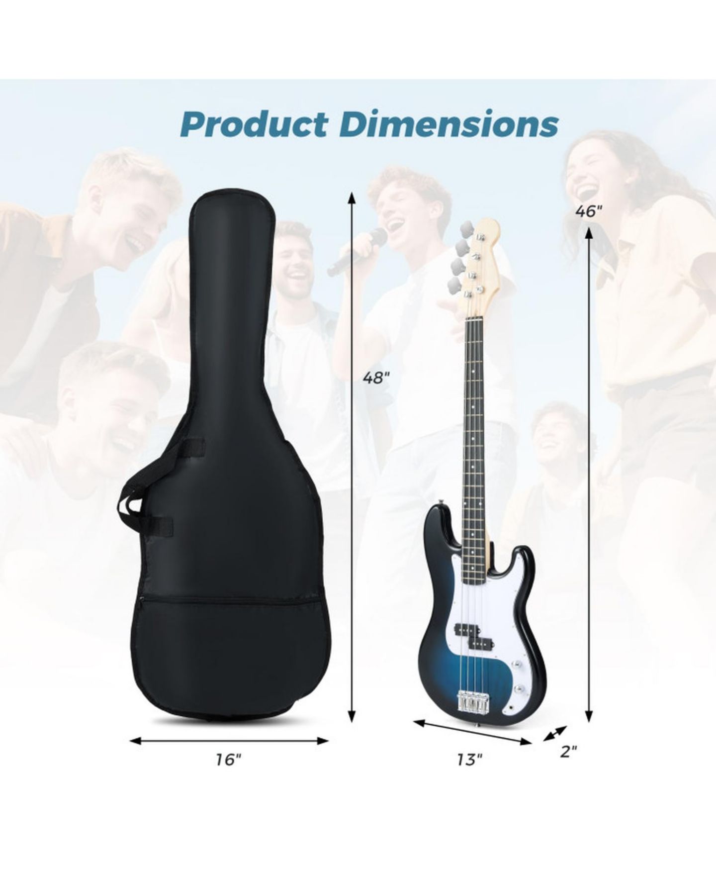 Детская игрушка SUGIFT 45.5 Inch Double-Pickup Electric Bass Guitar, Ages 12+, цвет: Синий — фото 3