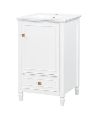 20 Inch Freestanding Bathroom Vanity with Ceramic Sink Storage Cabinet and Rack Sturdy Construction Smooth Painted Finish