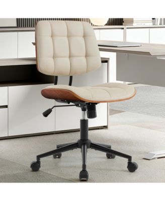 Home Office Desk Chair Armless Small Office Chair with Wheels, Modern Walnut Adjustable Back, 360 Swivel, Adjustable Seat Height