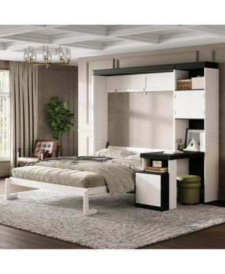  Full Size Murphy Bed with Desk and Storage Shelves and Cabinets