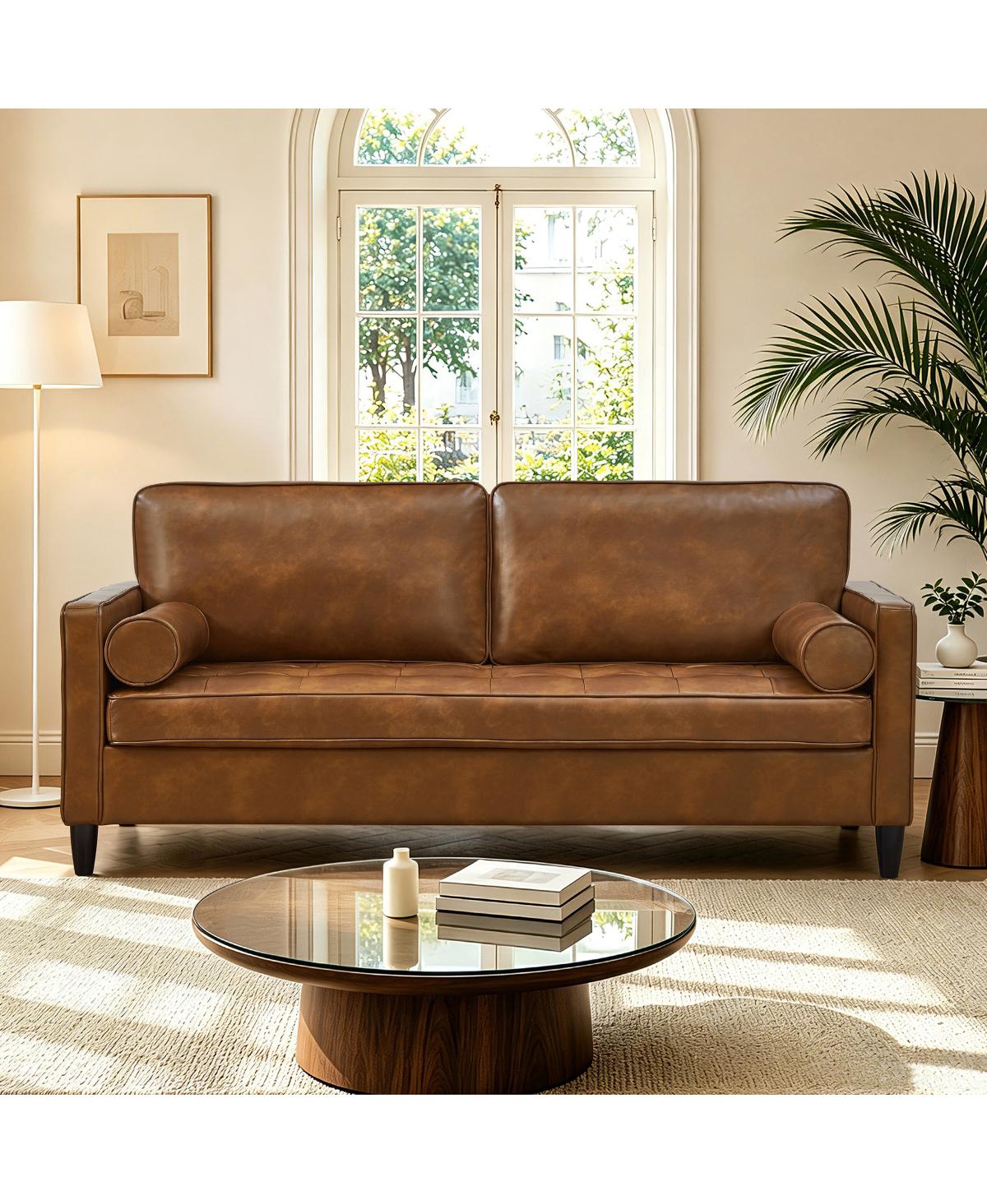 Streamdale Furniture Classic Tufted Faux Leather Sofa with Wood Legs