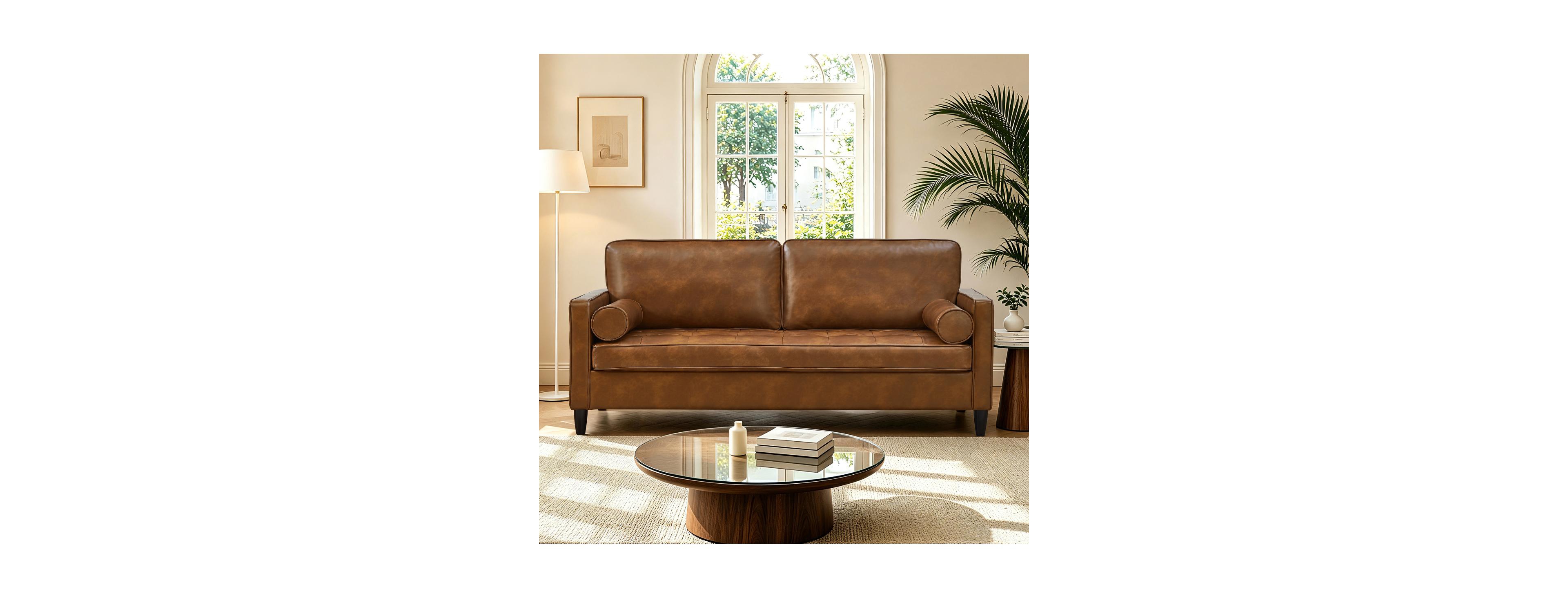 Streamdale Furniture Classic Tufted Faux Leather Sofa with Wood Legs