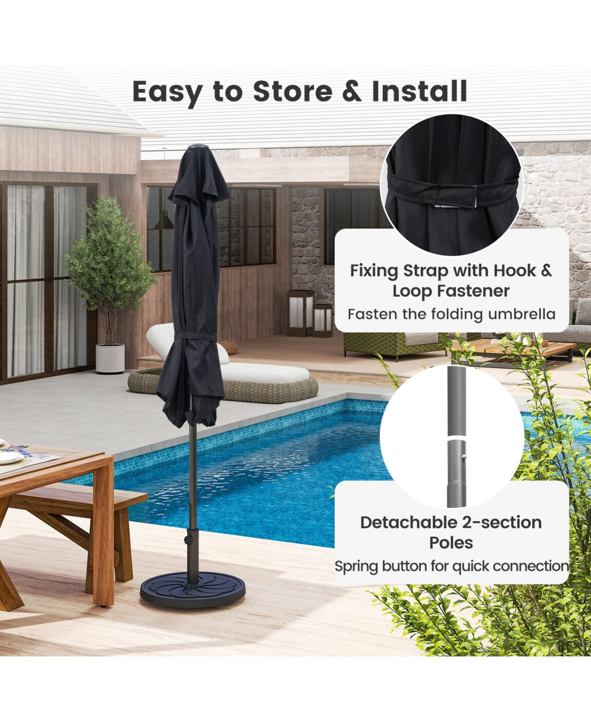 Sugift Hdpe Outdoor Picnic Table Set with Umbrella and Base