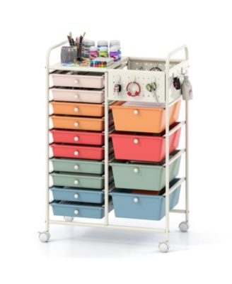14-Drawer Rolling Cart with Metal Top and Pegboard