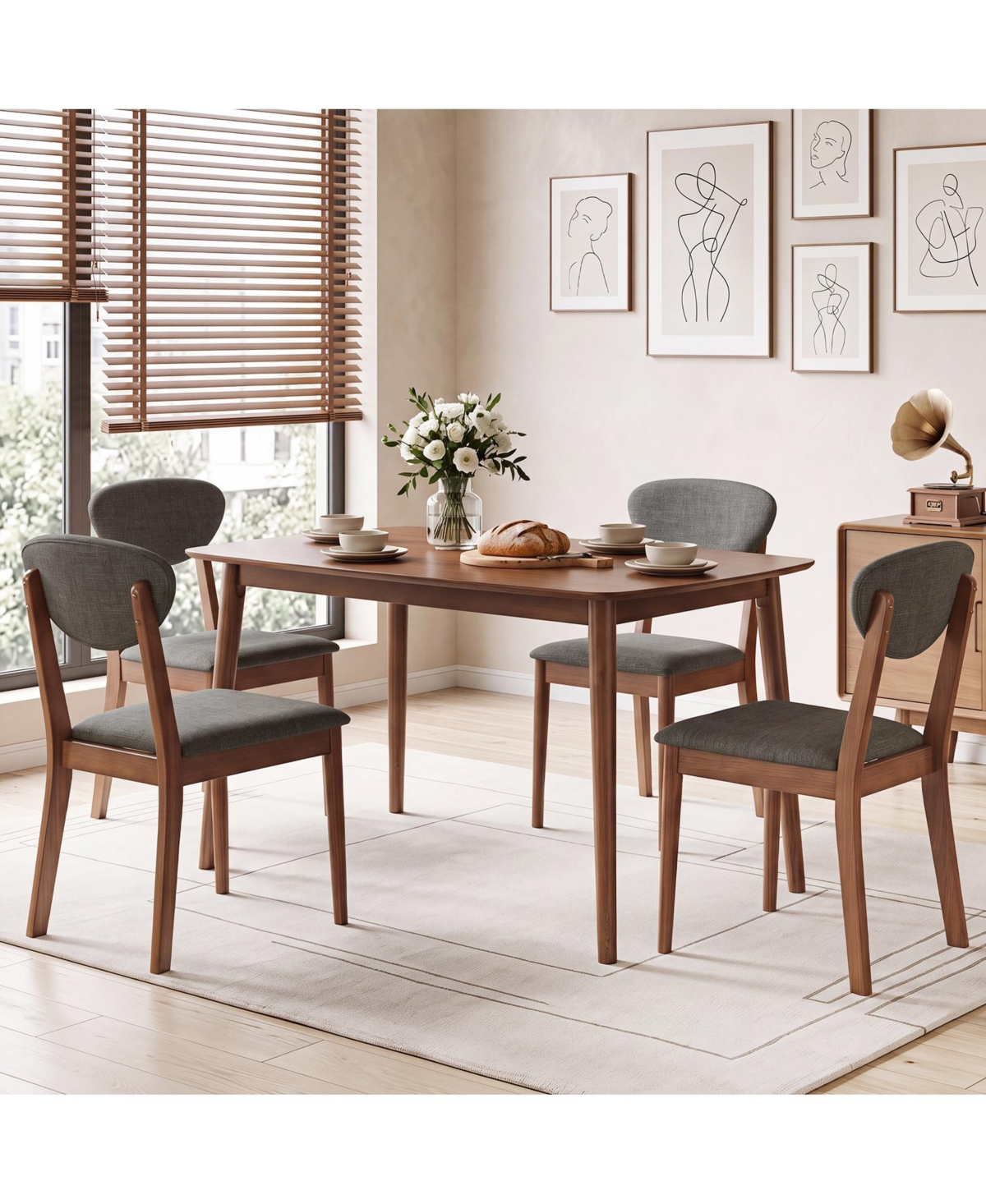Gymax Wooden Dining Table Set for 4 w/Padded Seat for Living Room Breakfast Nook Coffee and Clay