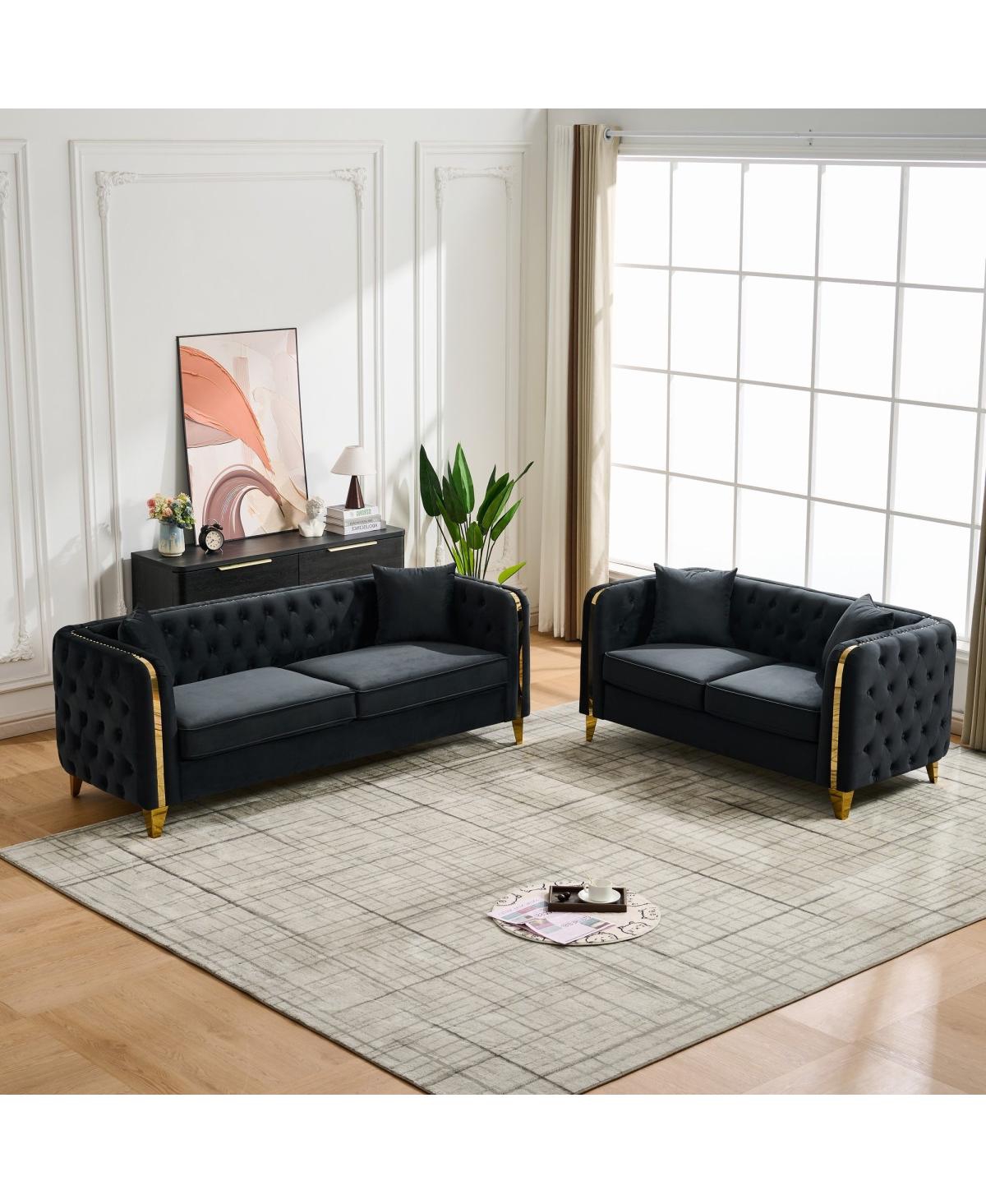 Streamdale Furniture Velvet Chesterfield 3+2 Seater Sofa with Gold Legs