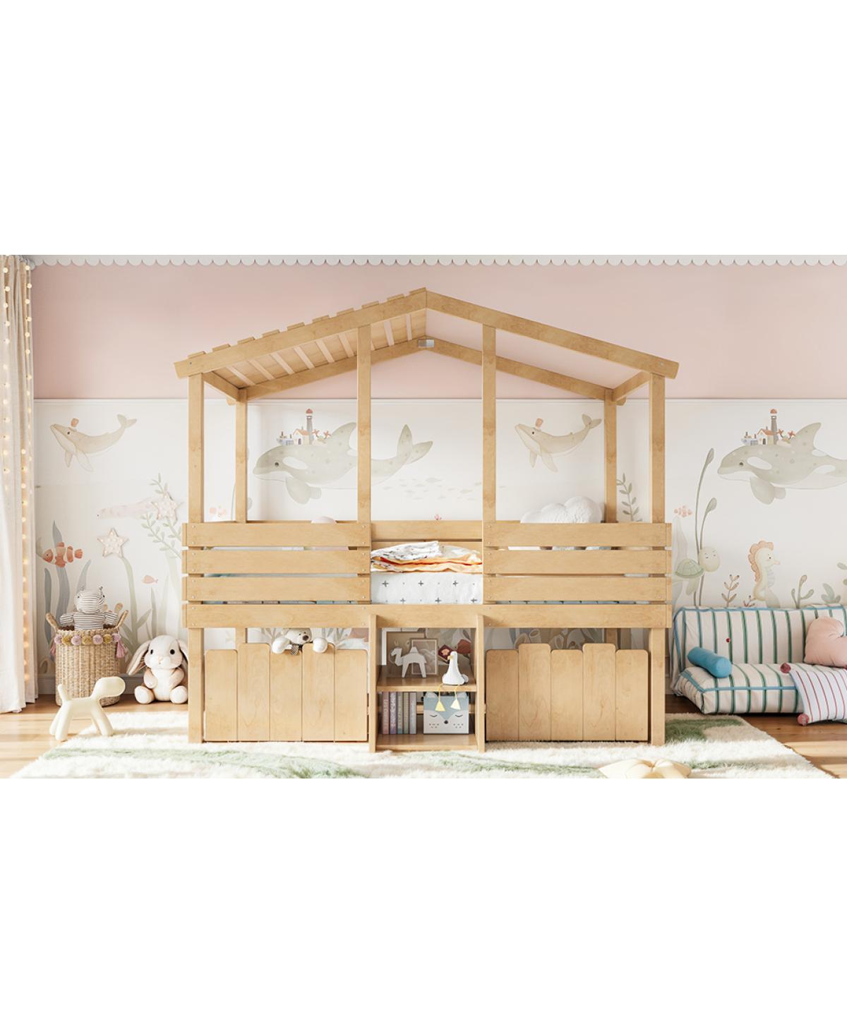 Streamdale Furniture Twin House Loft Bed with Stairs and 2 Storage Drawers