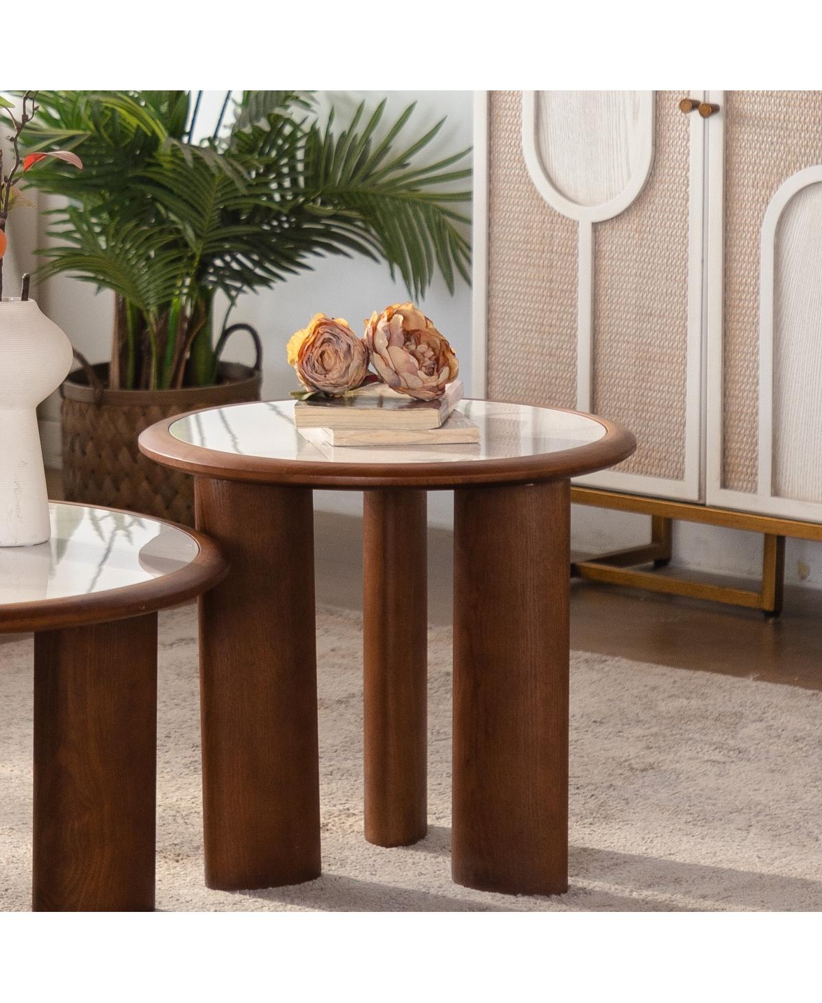 Streamdale Furniture Round Sintered Stone Coffee Table with Wooden Legs