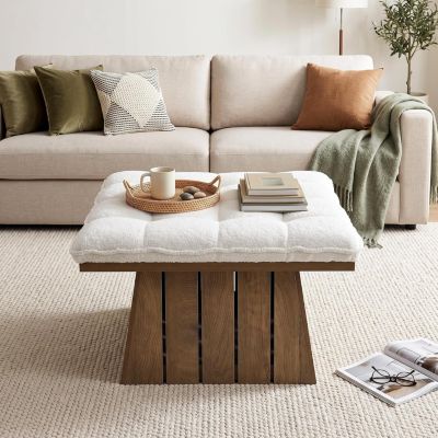 Ottoman Coffee Table with Curly Teddy Fleece Cushion,Square