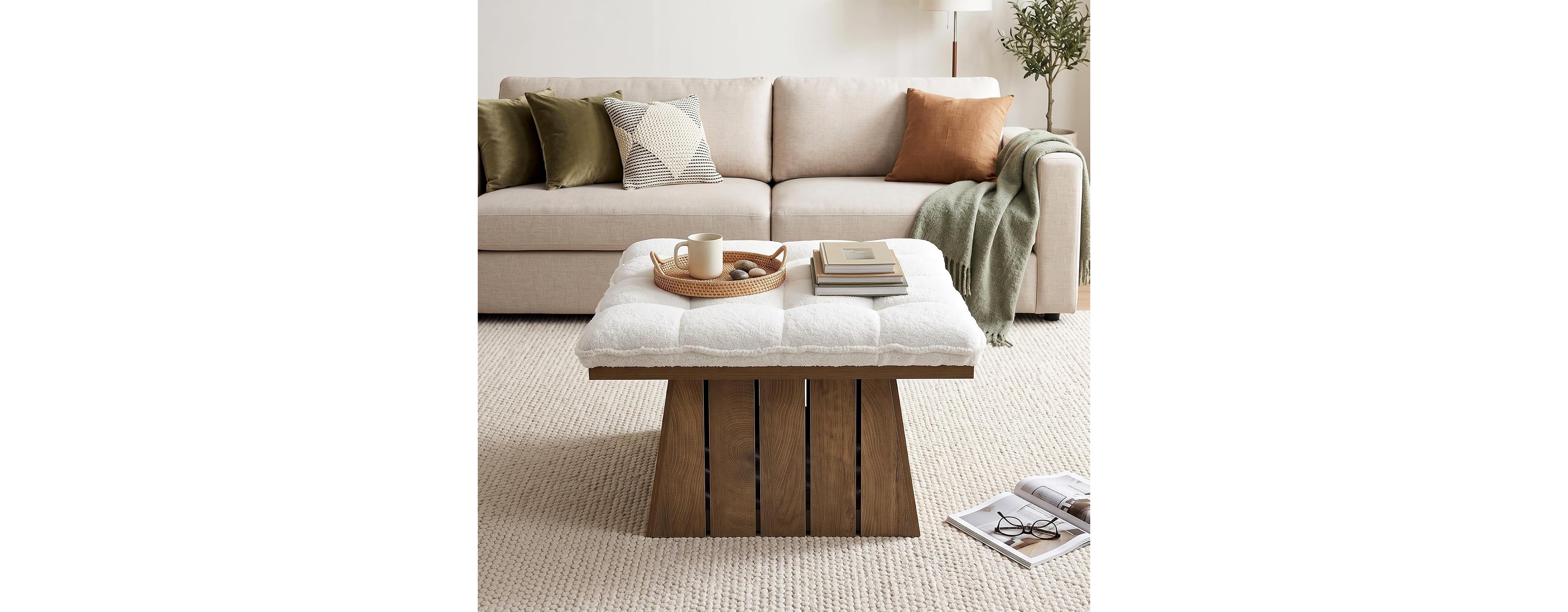 Tribesigns Rectangle Coffee Table, Wooden Low Coffee Tables, Rustic Farmhouse Center Tea Table