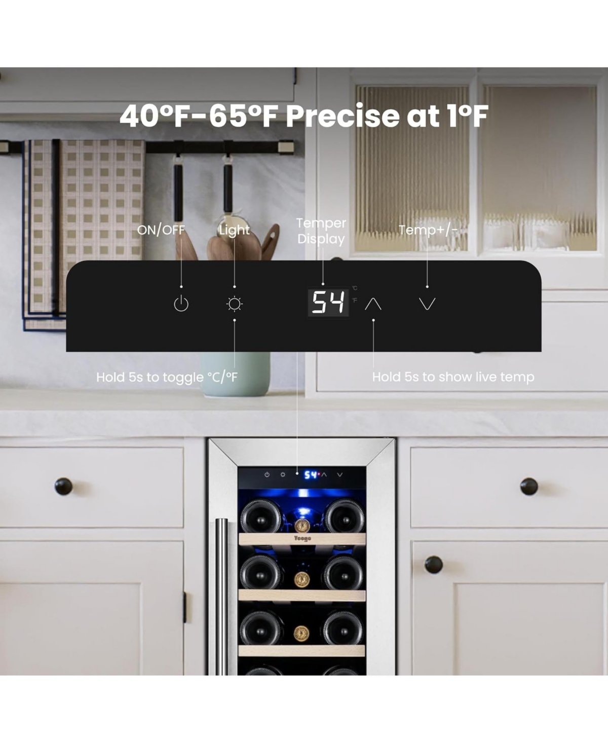 Yeego 12 Inch Wine Cooler 20 Bottle, Built-in/Freestanding Glass Door Fridge 40-65degree(s)F,For White,Red,Champagne With 3 Led Lights