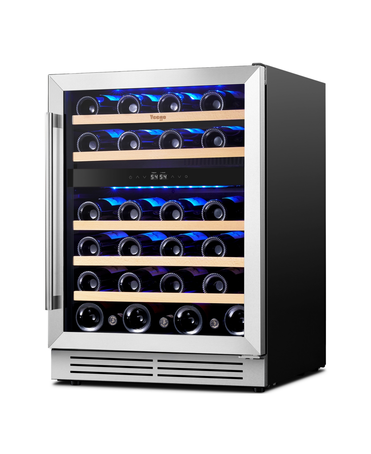 Yeego 24 Inch Dual Zone Wine Cooler Refrigerator Led Display 52 Bottles Built-in or Freestanding With Door,Shelves
