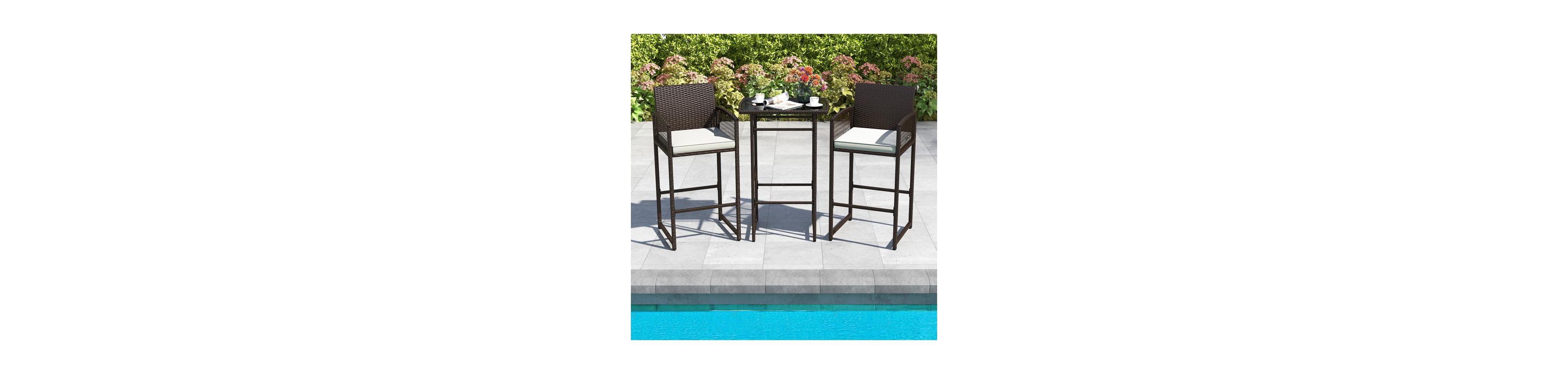Boyel Living Patio Bar Set Outdoor Wicker Bar Height Table and Armchairs with 2 Seat Cushions