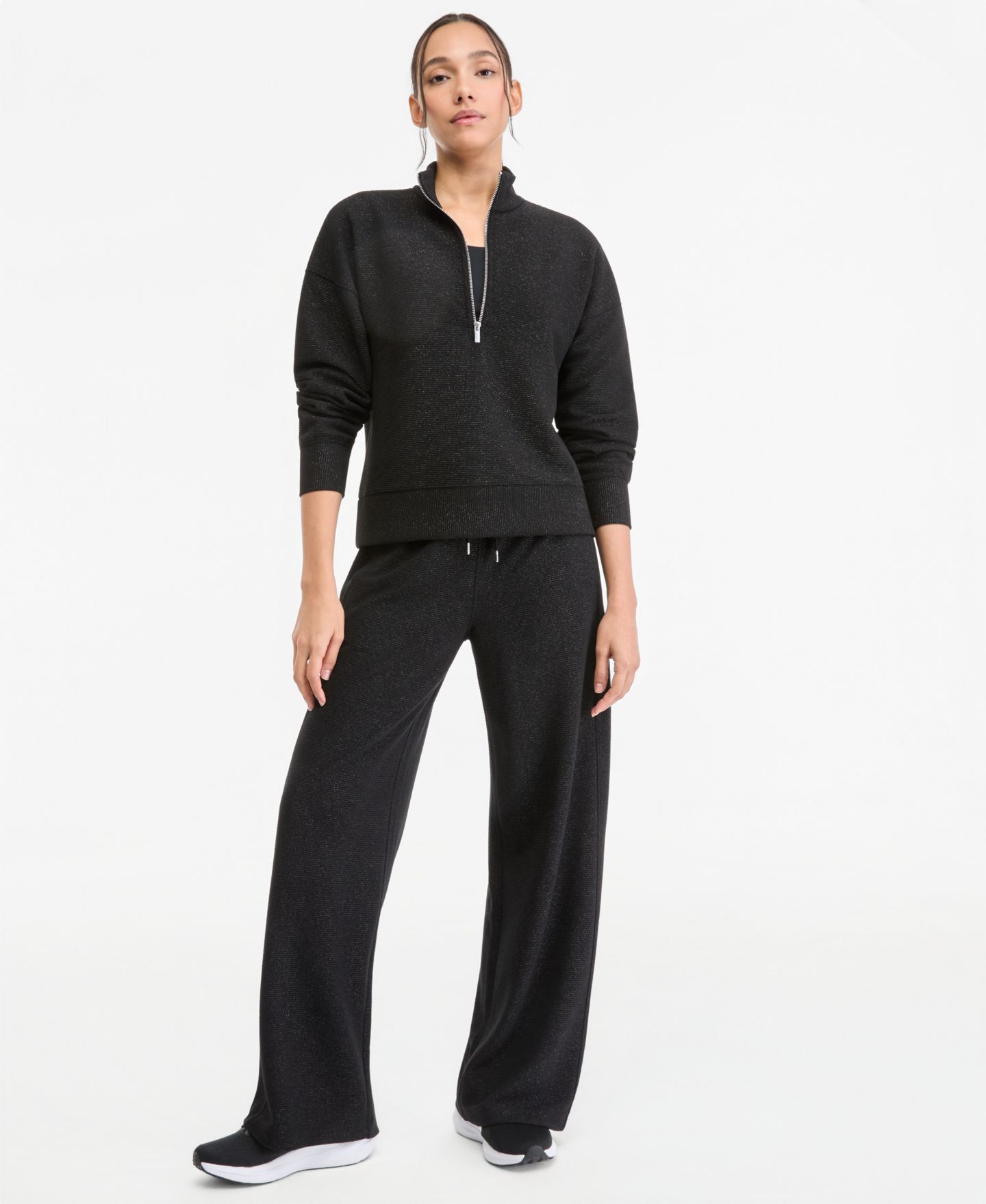 Женский свитер ID Ideology Shine Ottoman-Rib 1/2-Zip Mock-Neck Pullover, цвет: Глубокий чёрный — фото 2