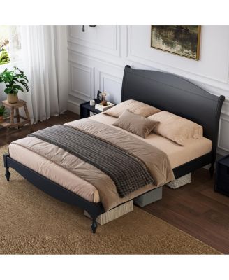  Vintage Wooden Queen Platform Bed Frame with Arched Headboard and Storage