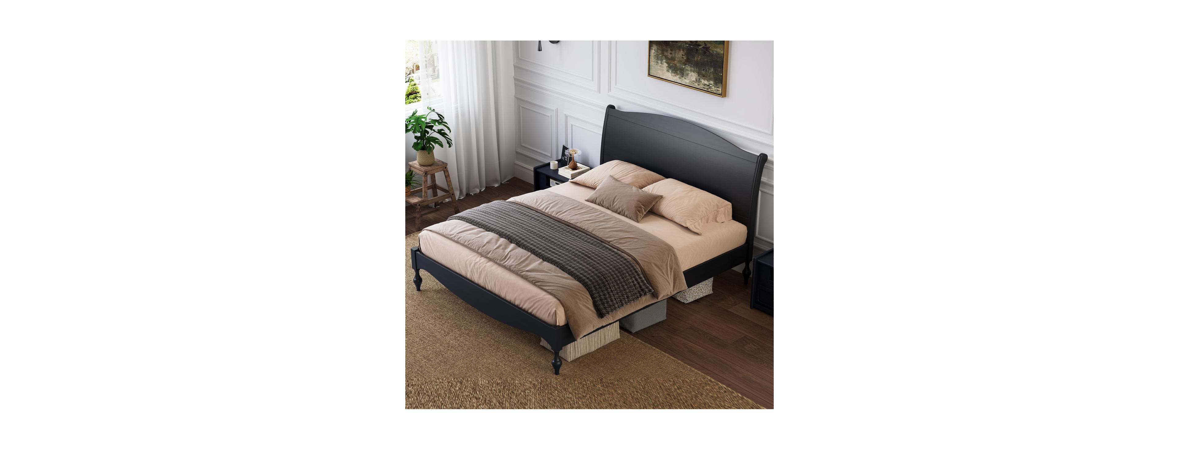 Streamdale Furniture Vintage Wooden Queen Platform Bed Frame with Arched Headboard and Storage