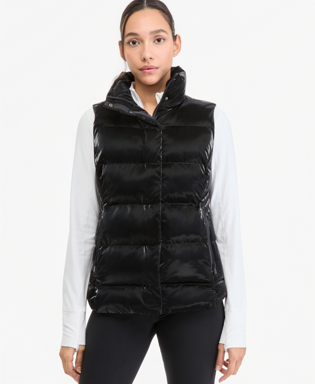 Id Ideology Women's Shine Quilted Insulated Puffer Vest, Macy's Exclusive - Black Shine