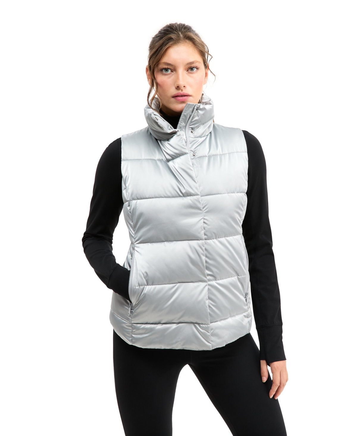 Id Ideology Women's Shine Quilted Insulated Puffer Vest, Macy's Exclusive - Silver Shi