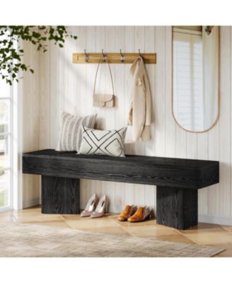 Black Entryway Bench: 47.24" modern shoe bench with sturdy base. Wooden indoor bench for entryway, living room, bedroom