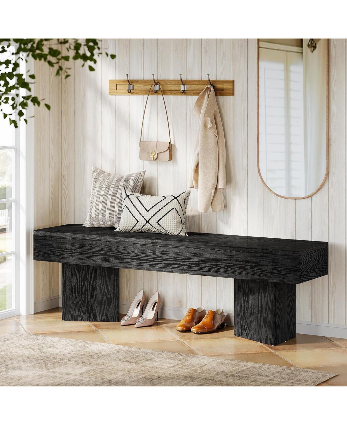Tribesigns Black Entryway Bench: 47.24" modern shoe bench with sturdy base. Wooden indoor bench for entryway, living room, bedroom