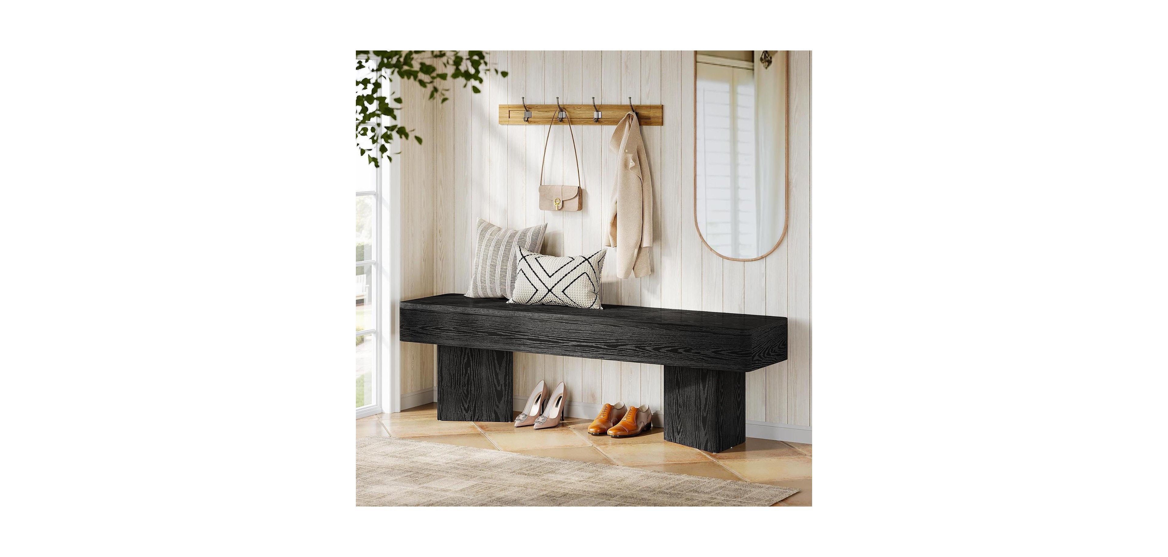 Tribesigns Black Entryway Bench: 47.24" modern shoe bench with sturdy base. Wooden indoor bench for entryway, living room, bedroom