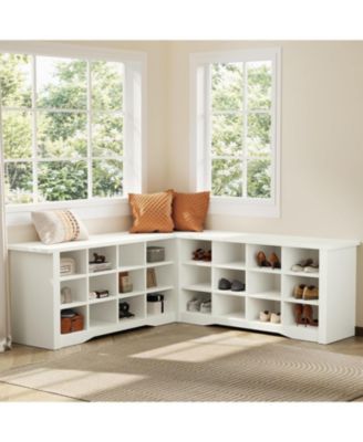 L-Shaped Shoe Rack Bench | Wooden Corner Shoe Cabinet