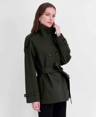 Women's Funnel-Neck Belted Trench Coat
