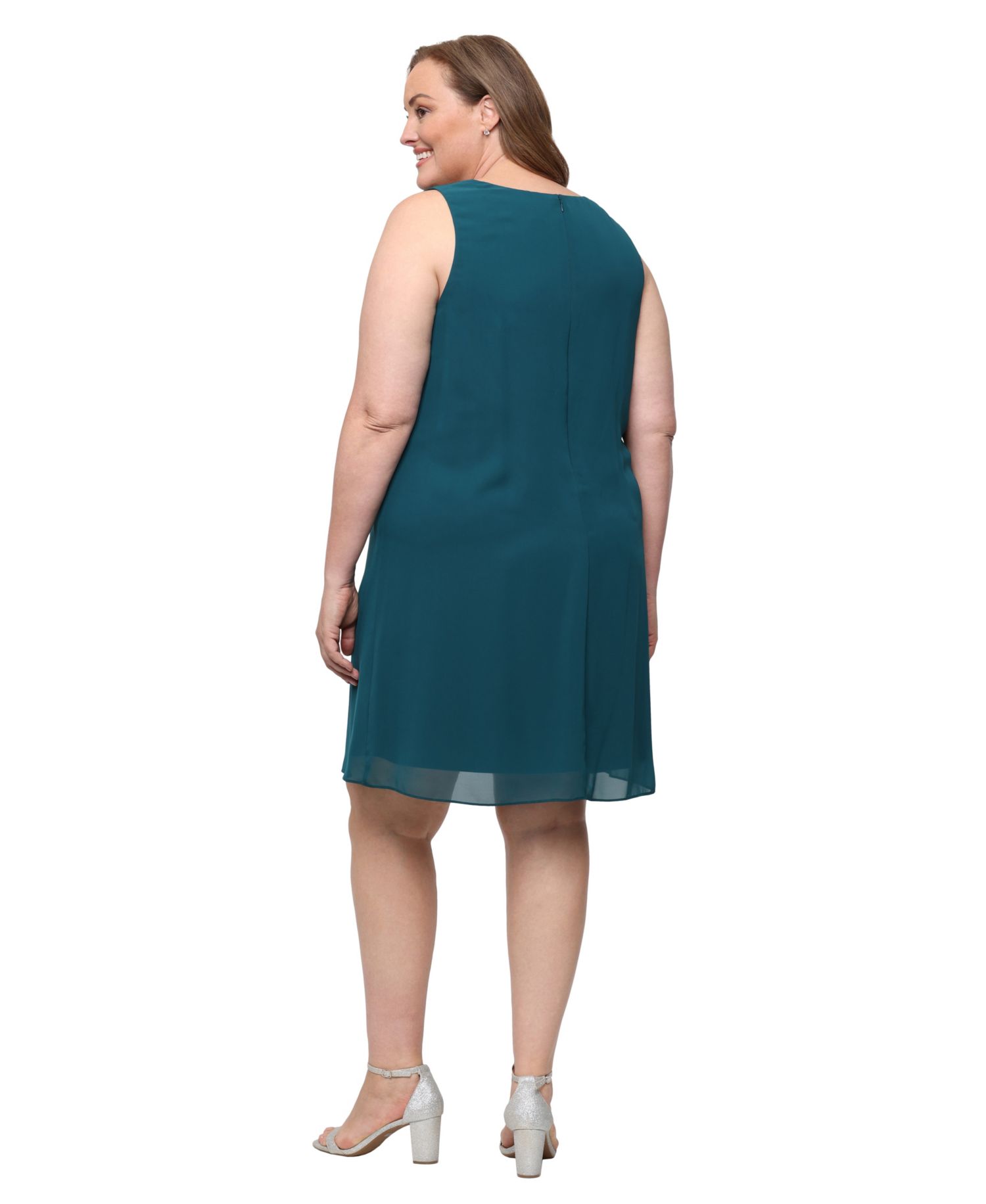 Plus Size V-Neck Beaded-Shoulder Chiffon Dress
