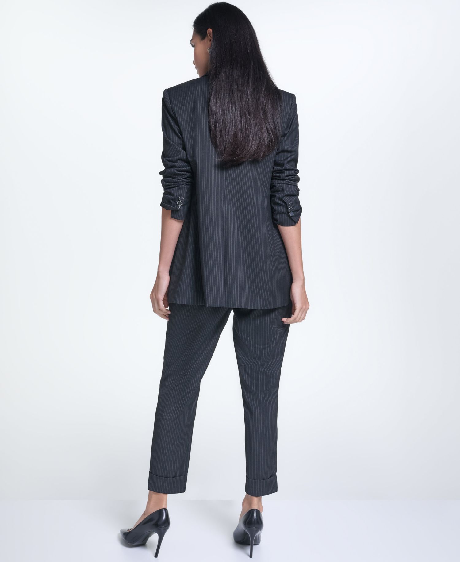 Women's Single Button Notch Collar Stripe Blazer