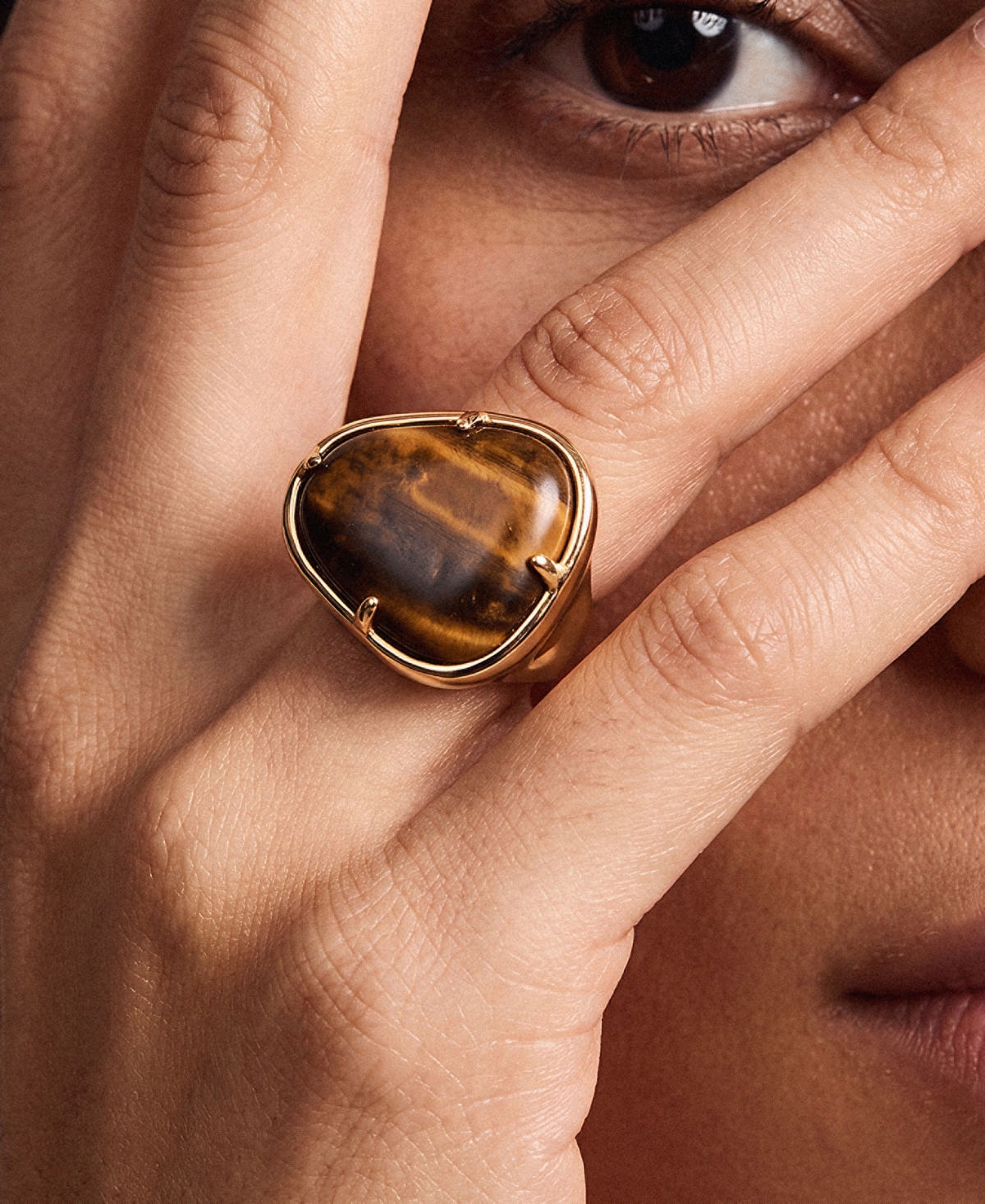 Ettika 18k Gold-Plated Tiger's Eye Solstice Ring